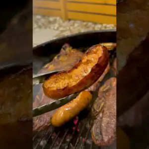 Cilantro Sausage, mustard and salsa - a delicious mid barbecue snack ?