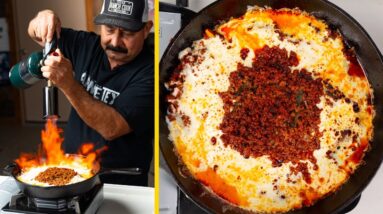 QUESO FLAMEADO! Mexican Appetizer Recipe w/ Rajas, Mushrooms, y Más (Queso Fundido / Choriqueso)
