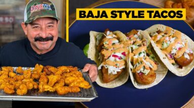 BAJA FISH & SHRIMP TACOS - My FULL Cookbook Recipe for Tacos Ensenada (Beer Batter, Slaw & Sauce)