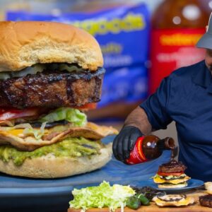 Grill an epic TOSTADA BURGER w/ Spicy Pineapple Habanero BBQ Sauce (Mexican Hamburgesa Style Recipe)