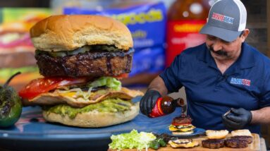 Grill an epic TOSTADA BURGER w/ Spicy Pineapple Habanero BBQ Sauce (Mexican Hamburgesa Style Recipe)