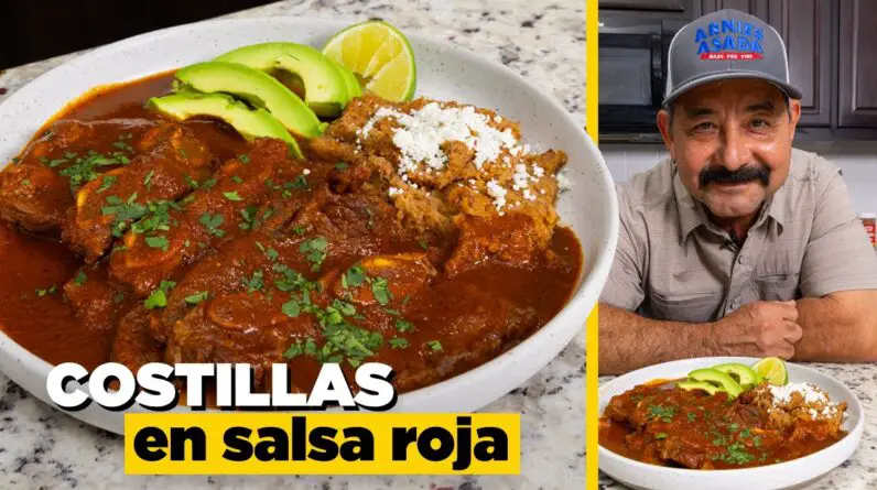 Costillas en Salsa Roja (Juicy Beef Ribs Recipe smothered in Mexican Adobo / Red Salsa)